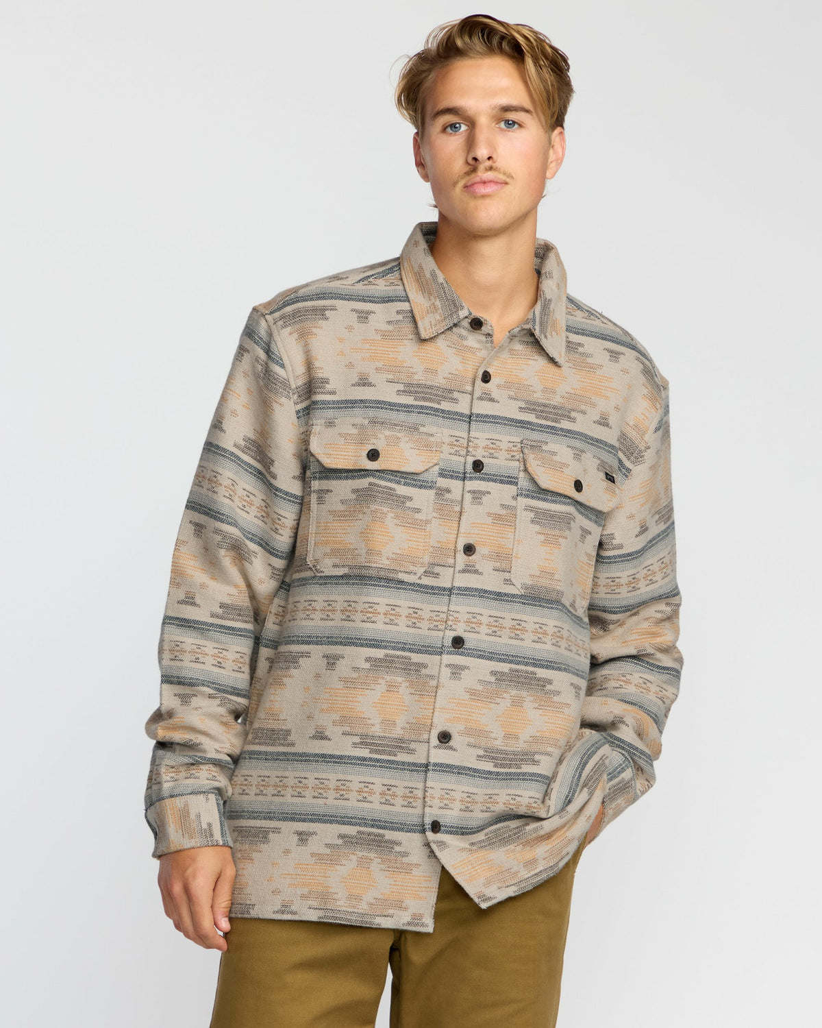 Billabong Men's Offshore Jacquard Long Sleeve Flannel Shirt - Sand