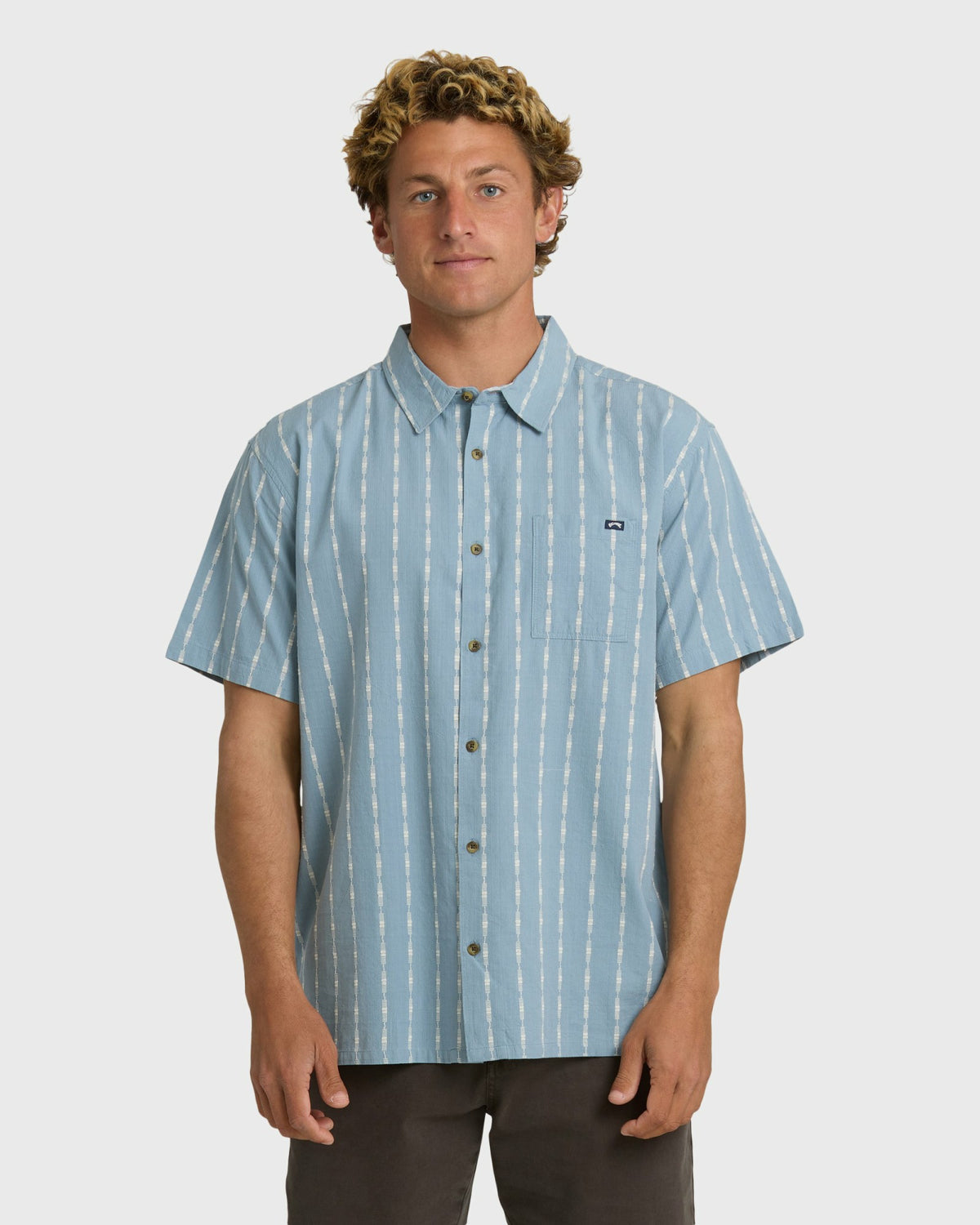 Billabong Men's Sundays Jacquard Short Sleeve Woven Shirt - Blue Fog