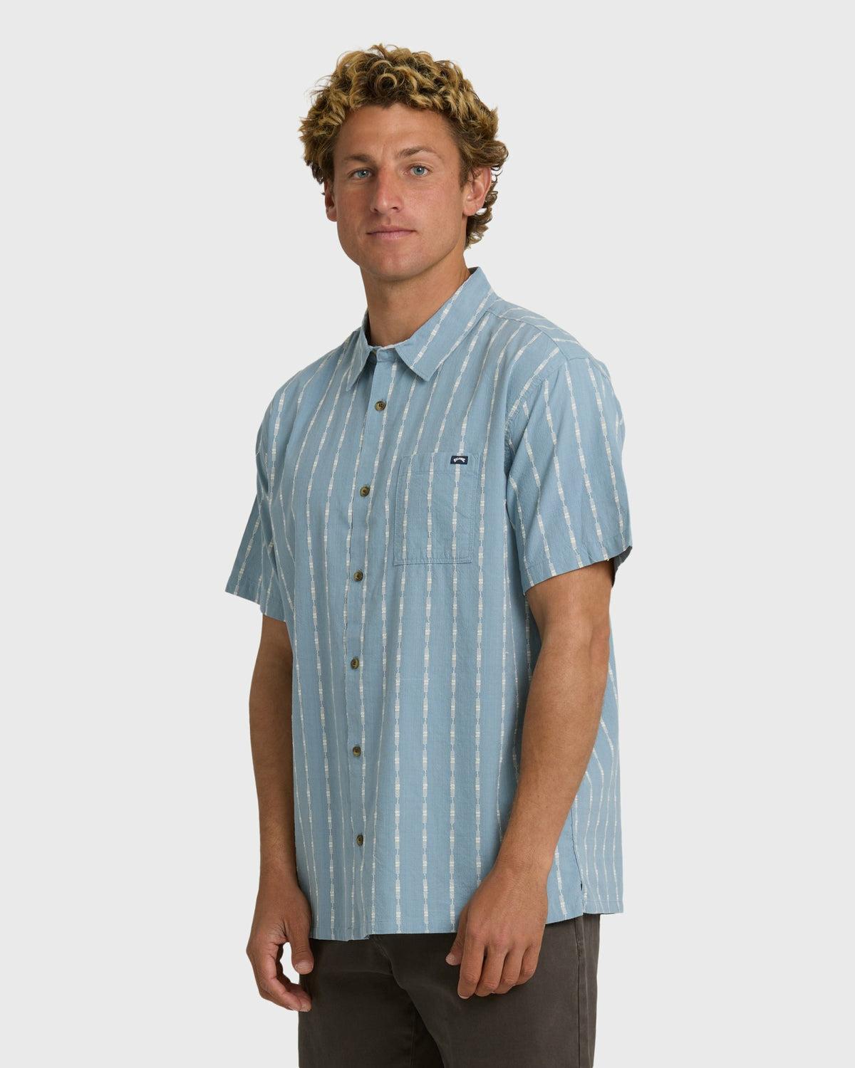 Billabong Men's Sundays Jacquard Short Sleeve Woven Shirt - Blue Fog