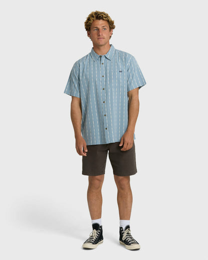Billabong Men's Sundays Jacquard Short Sleeve Woven Shirt - Blue Fog