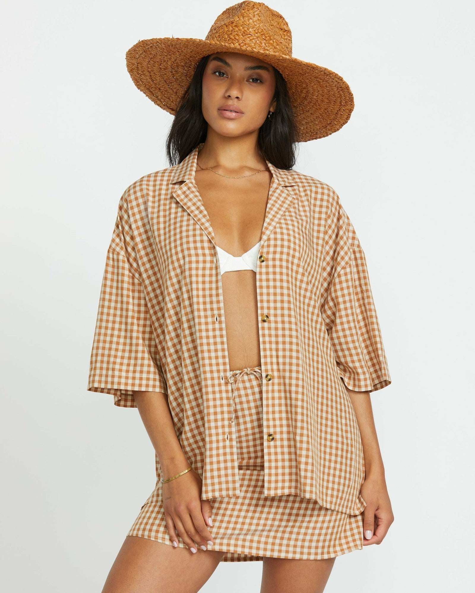 Billabong Women's Beach Side Short Sleeve Shirt - Doeskin