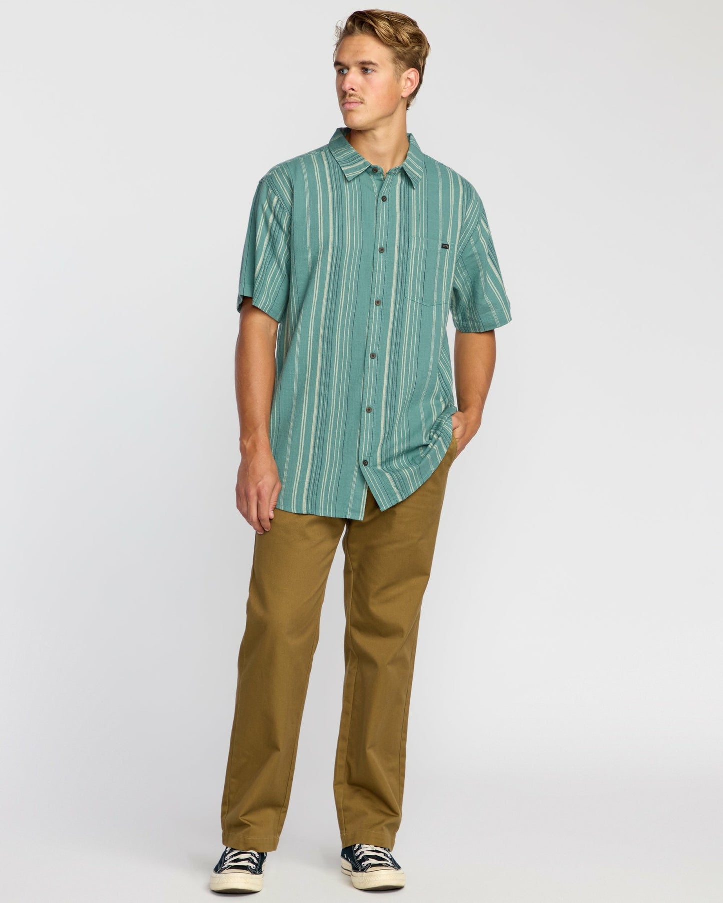 Billabong Men's All Day Stripe Short Sleeve Shirt - Sage Green