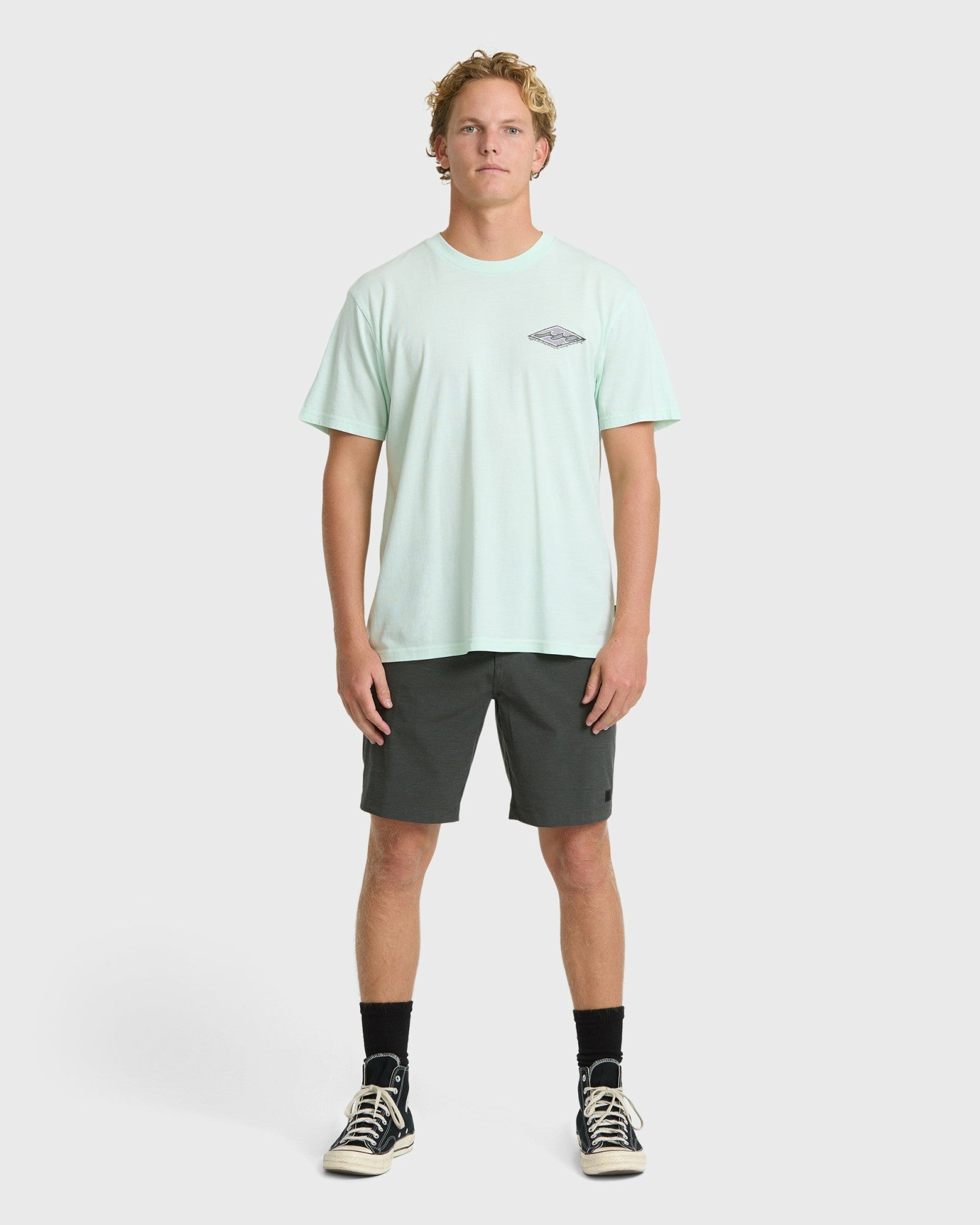 Billabong Men's Heritage Arch Wave Washed Premium Short Sleeve Knit T-Shirt - Sea Glass