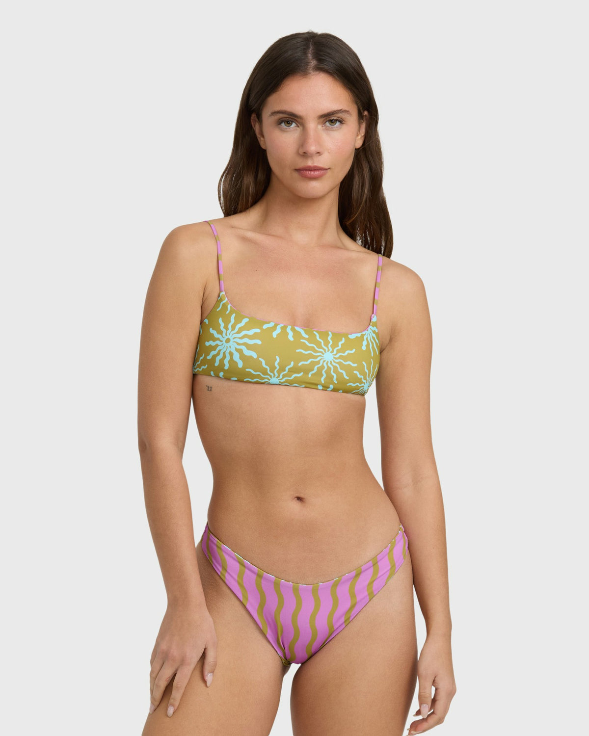 Billabong Women's Sun Fired Reversible Hike Bikini Bottom - Moss
