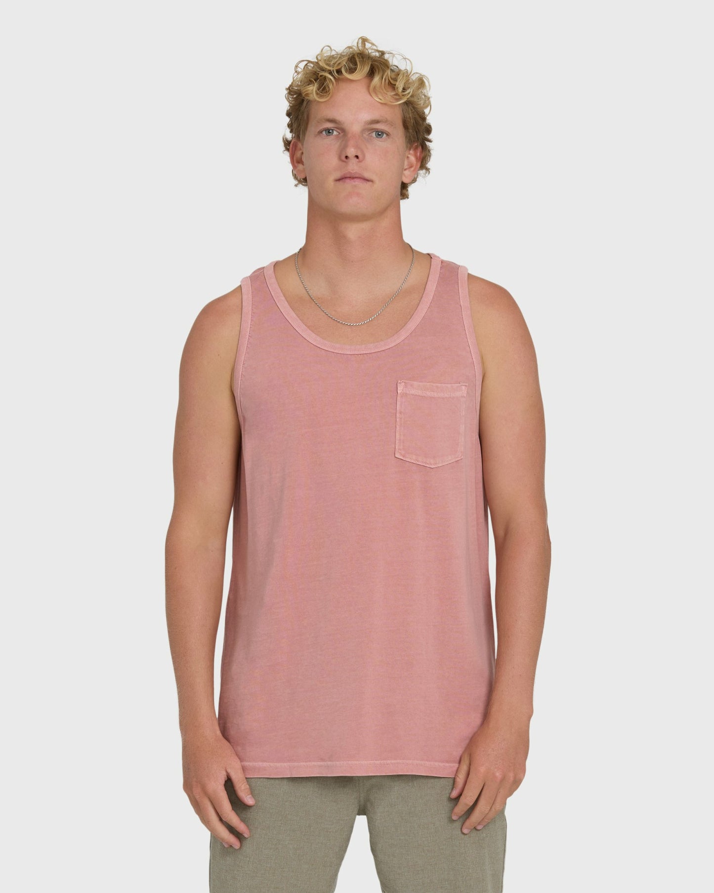 Billabong Men's Essential Pocket Wave Washed Premium Tank Top - Ash Rose
