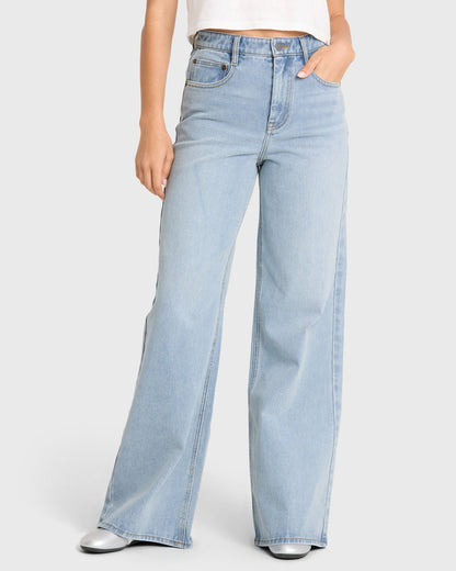 Billabong Women's Free Fall High-Waist Denim Flare Pants - Light Wash