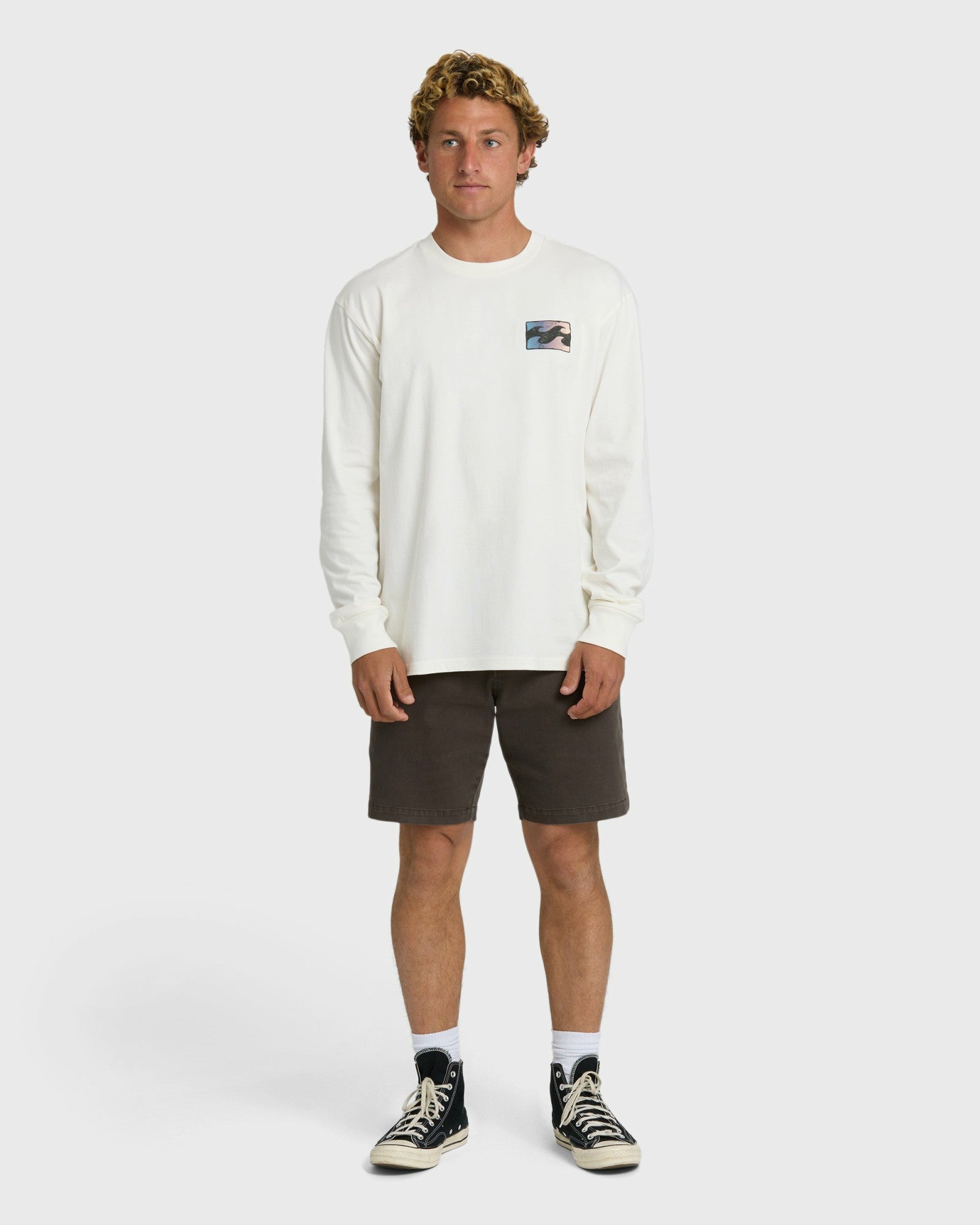 Billabong Men's Crayon Wave Premium Long Sleeve T-Shirt - Off White