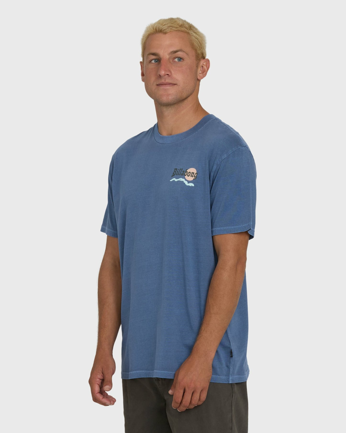 Billabong Men's Loner Wave Washed Premium Short Sleeve Knit T-Shirt - Blue Horizon