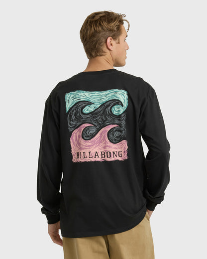 Billabong Men's Crayon Wave Regular Long Sleeve T-Shirt - Washed Black