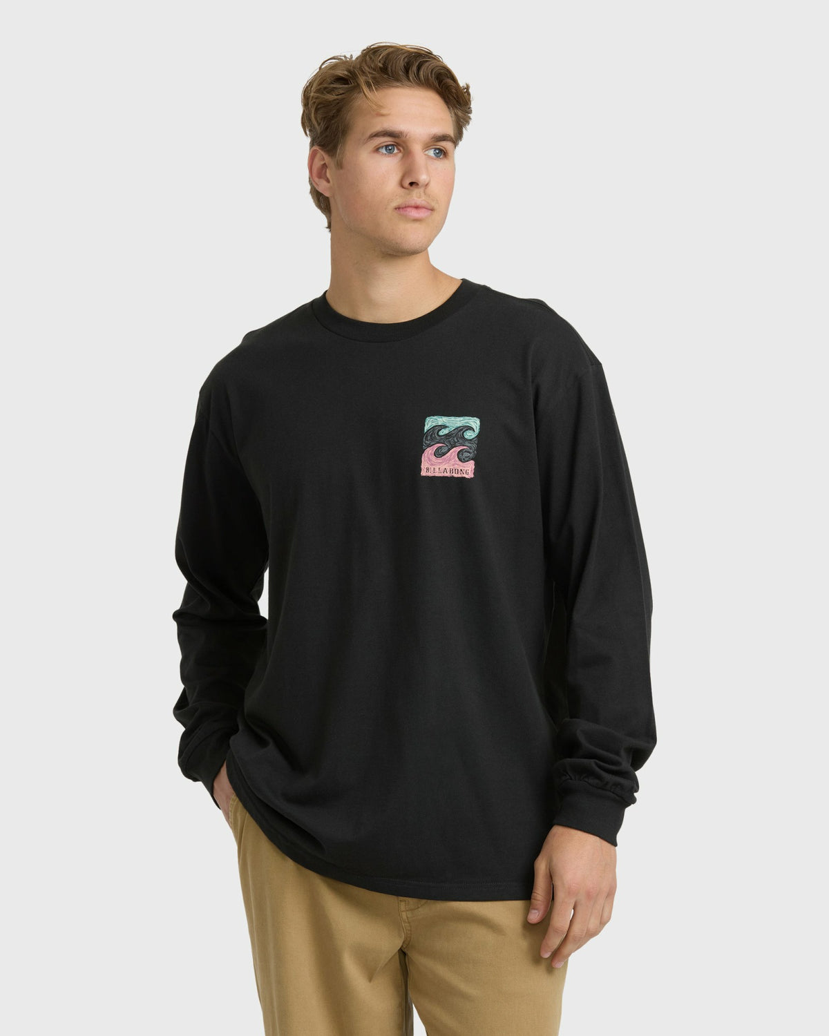 Billabong Men's Crayon Wave Regular Long Sleeve T-Shirt - Washed Black
