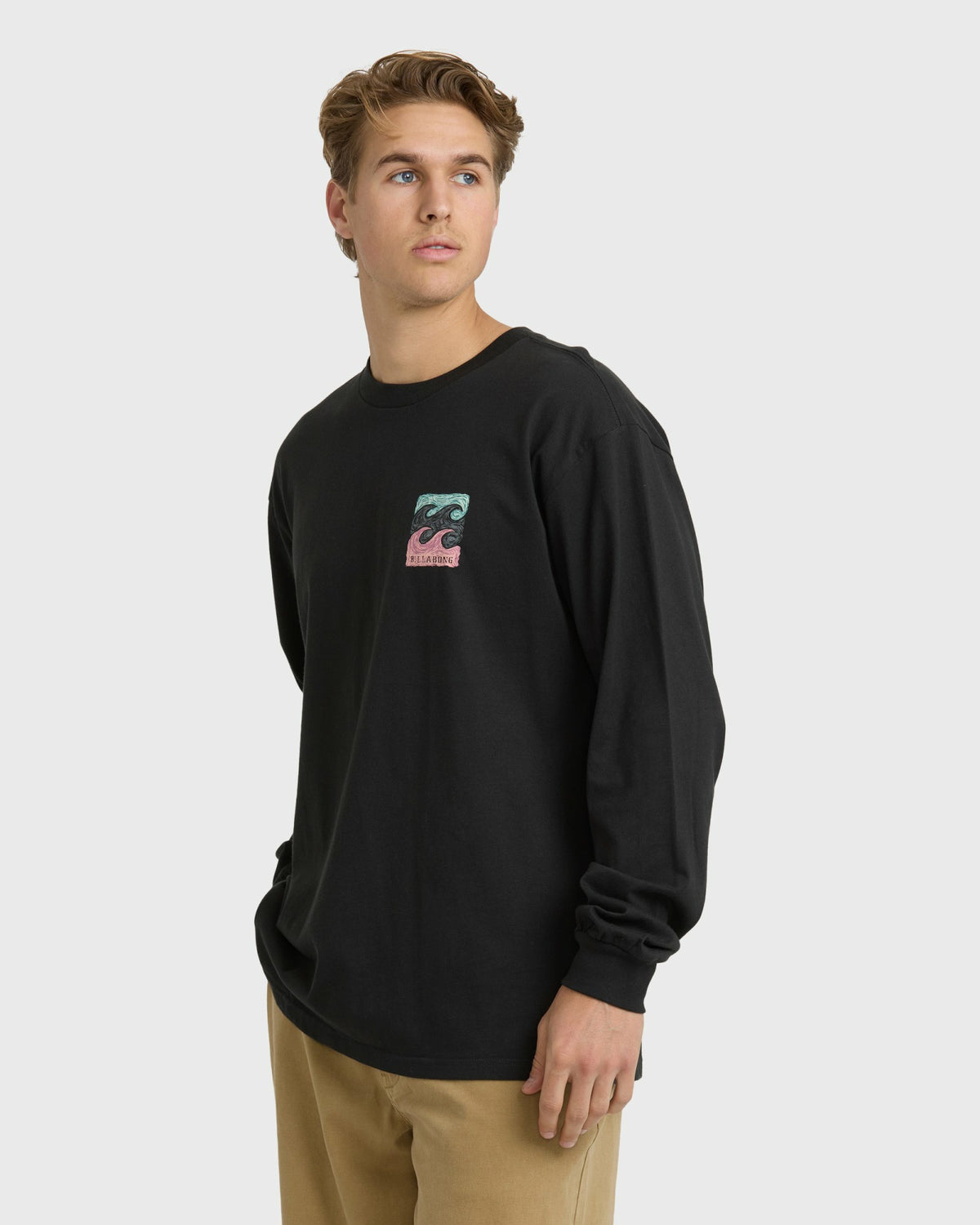 Billabong Men's Crayon Wave Regular Long Sleeve T-Shirt - Washed Black