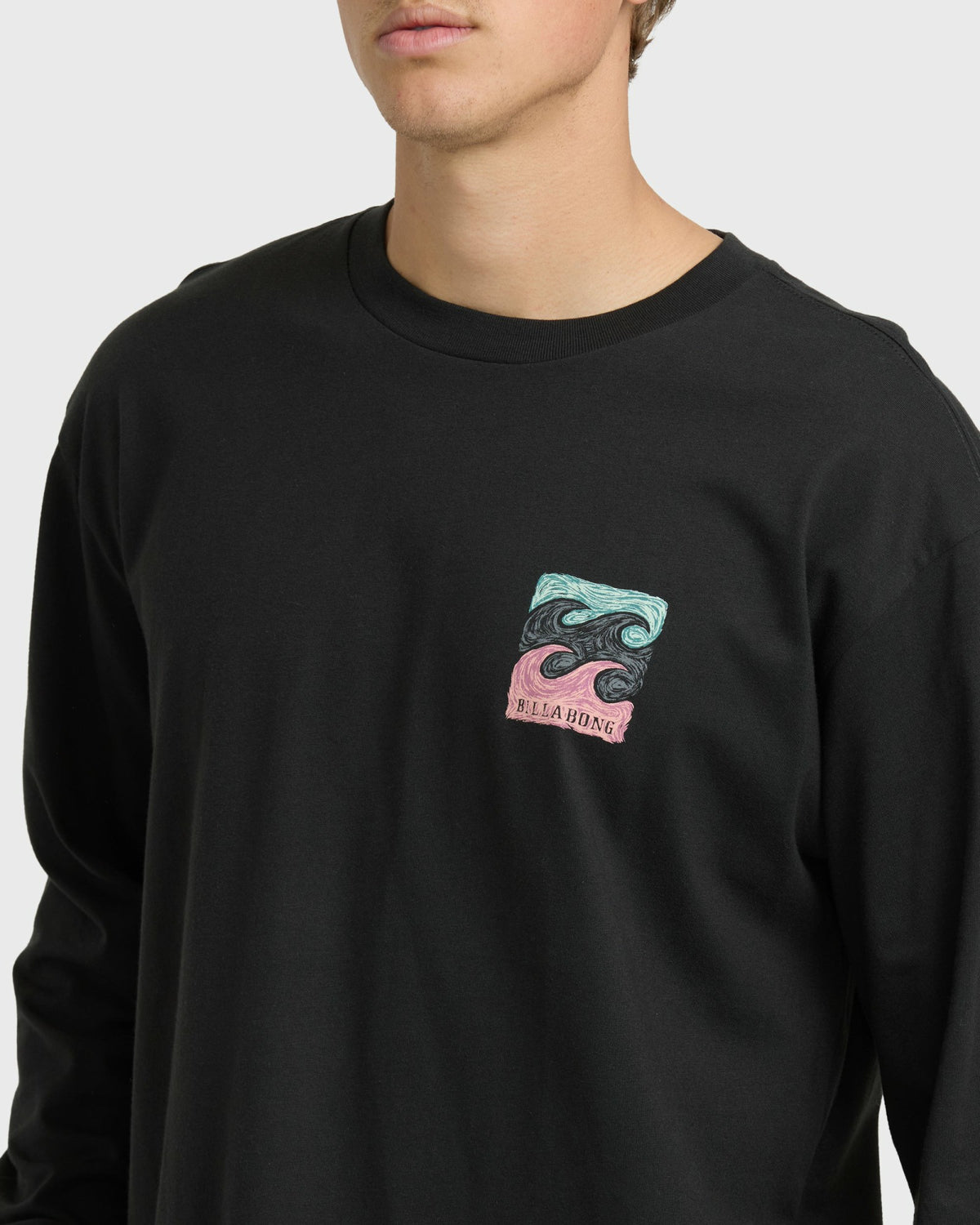 Billabong Men's Crayon Wave Regular Long Sleeve T-Shirt - Washed Black
