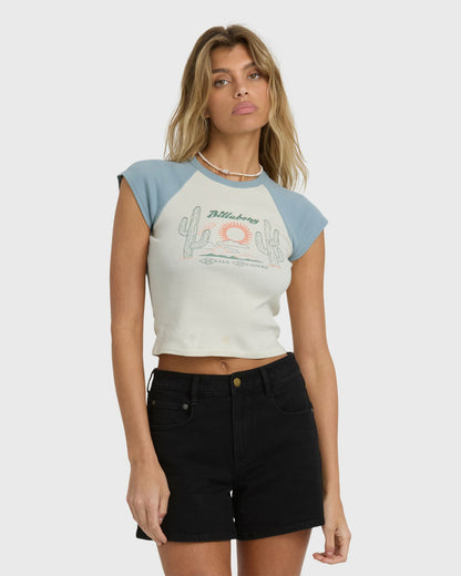 Billabong Women's Forever Had Short Sleeve Raglan Tee - Mineral Blue