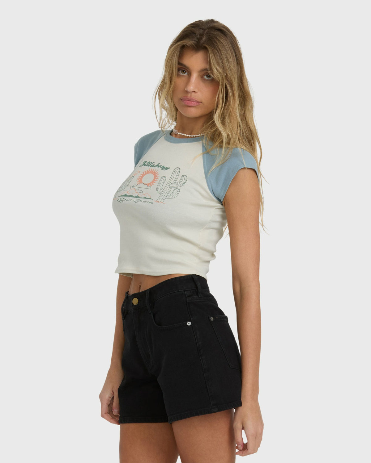 Billabong Women's Forever Had Short Sleeve Raglan Tee - Mineral Blue