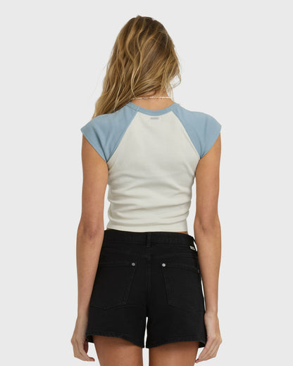 Billabong Women's Forever Had Short Sleeve Raglan Tee - Mineral Blue