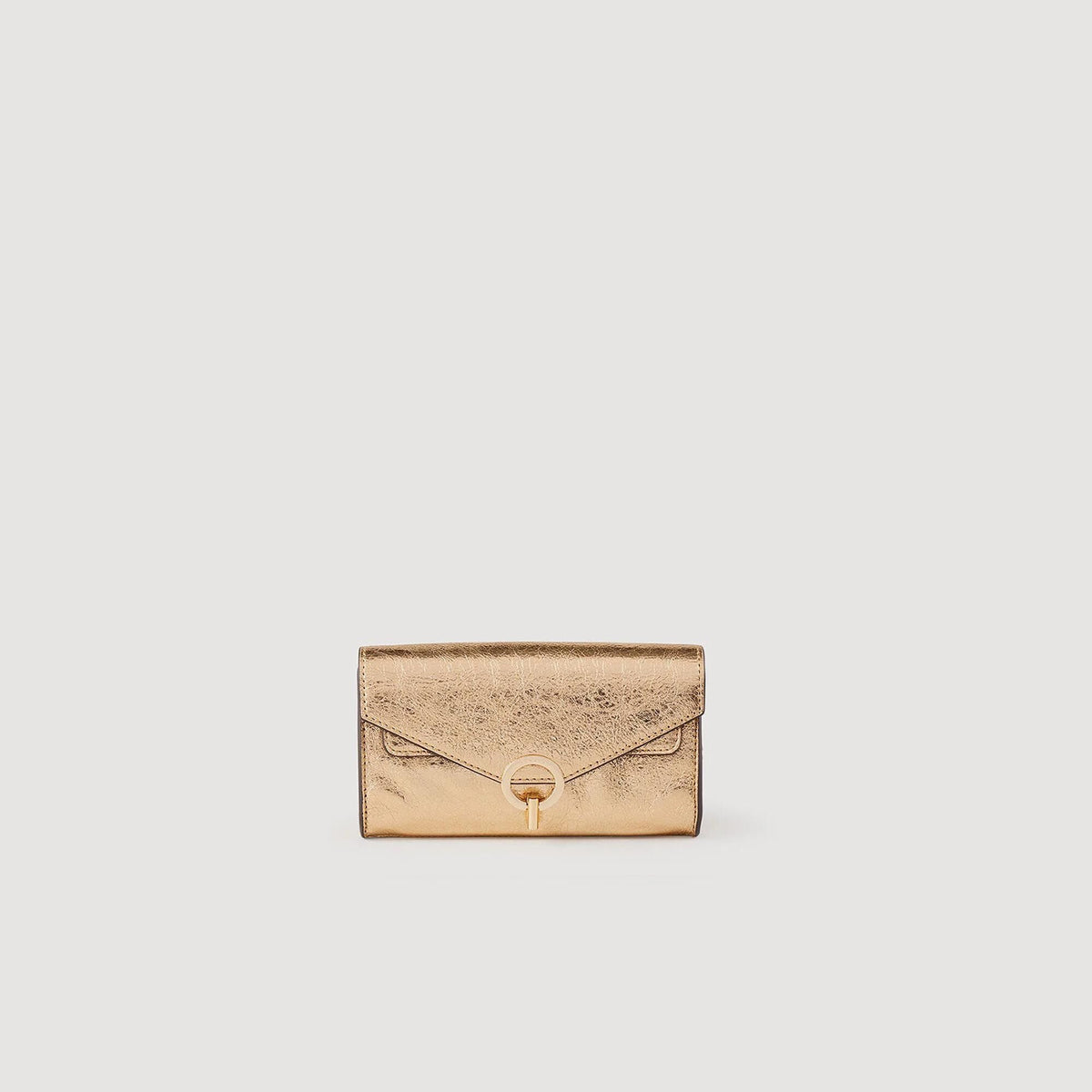 Sandro Women Gold leather clutch bag