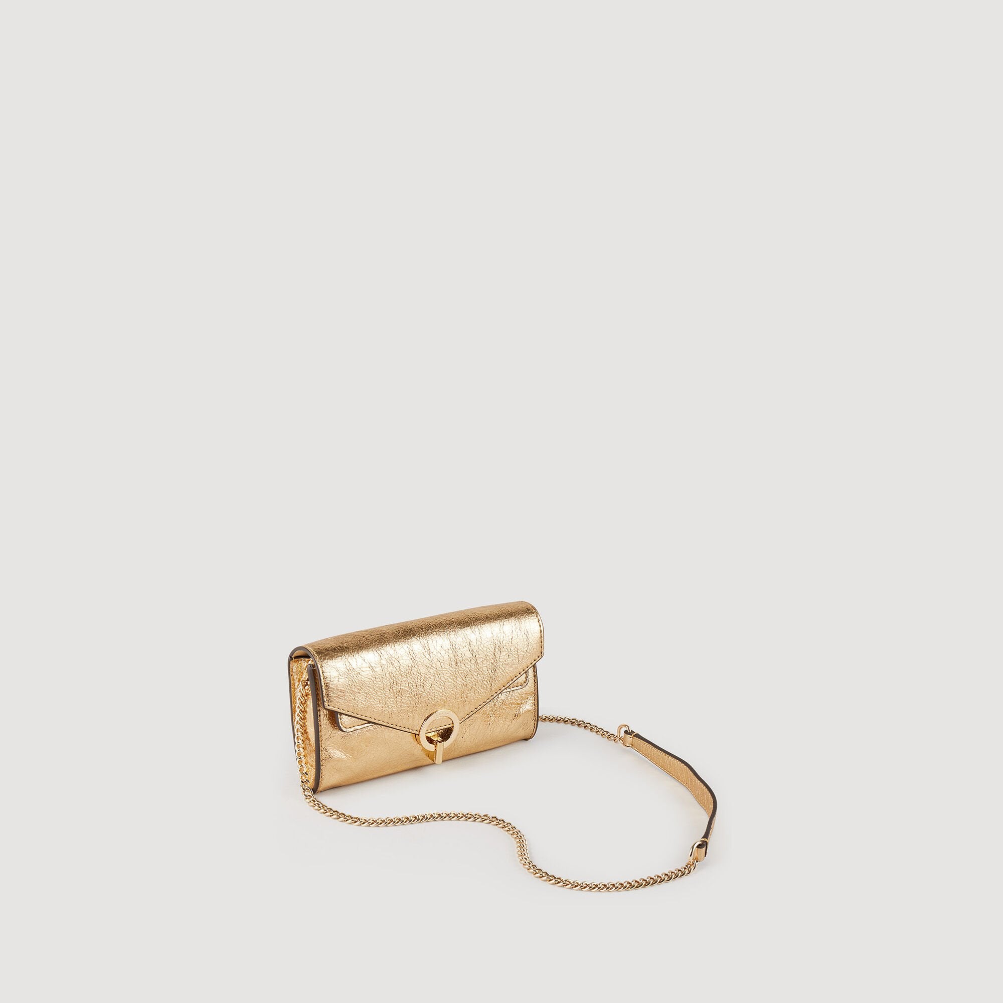 Sandro Women Gold leather clutch bag