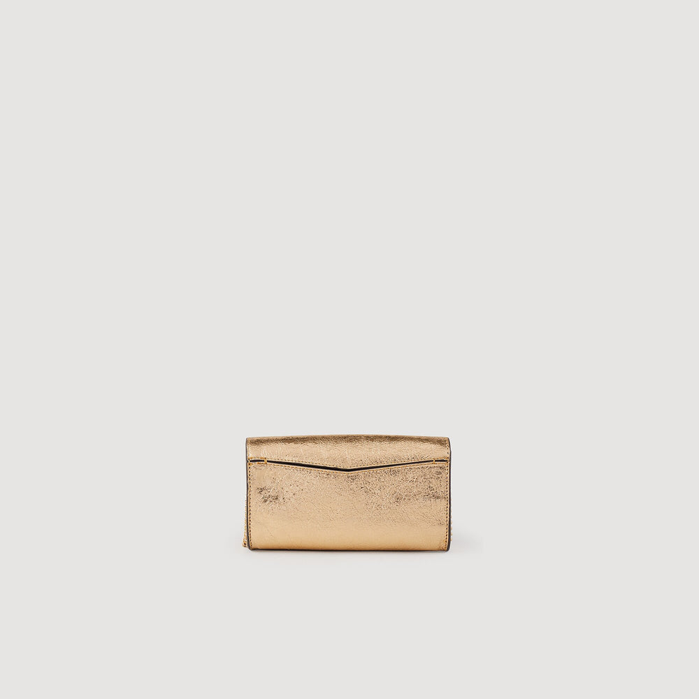 Sandro Women Gold leather clutch bag