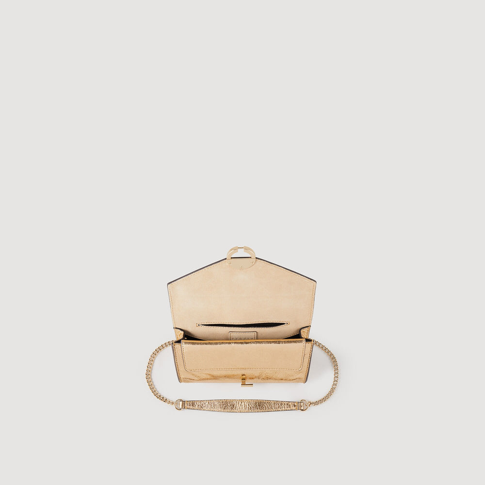 Sandro Women Gold leather clutch bag