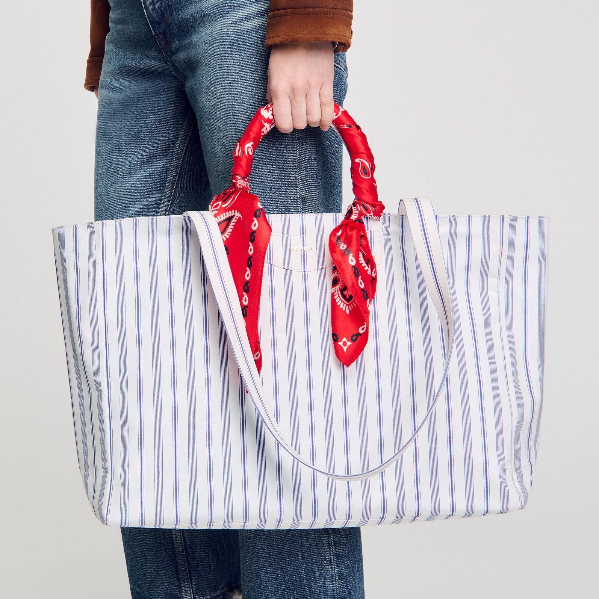 Sandro Women Striped canvas tote bag