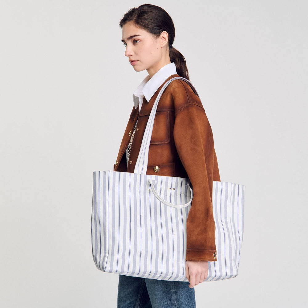 Sandro Women Striped canvas tote bag
