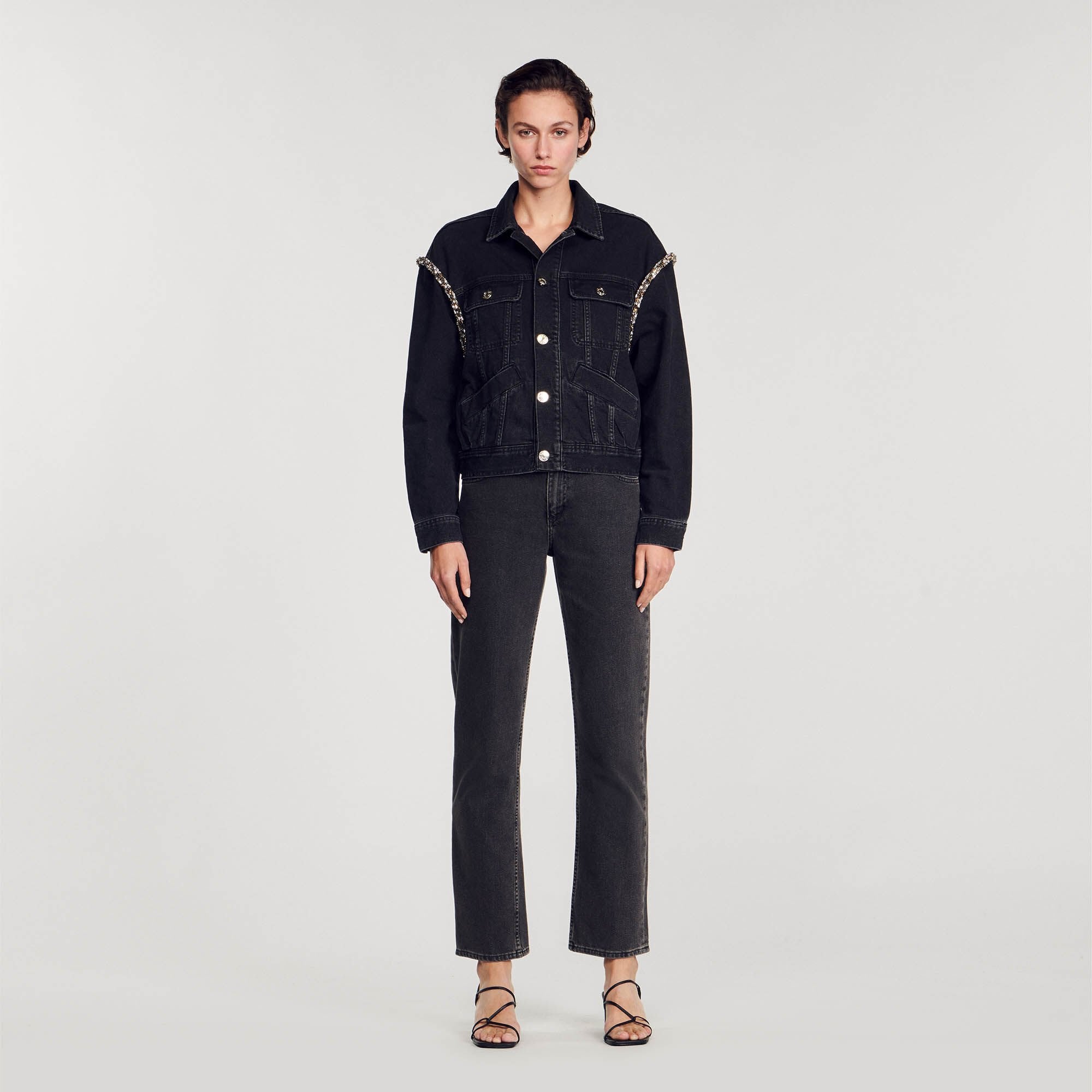 Sandro Women Oversized denim jacket with rhinestones
