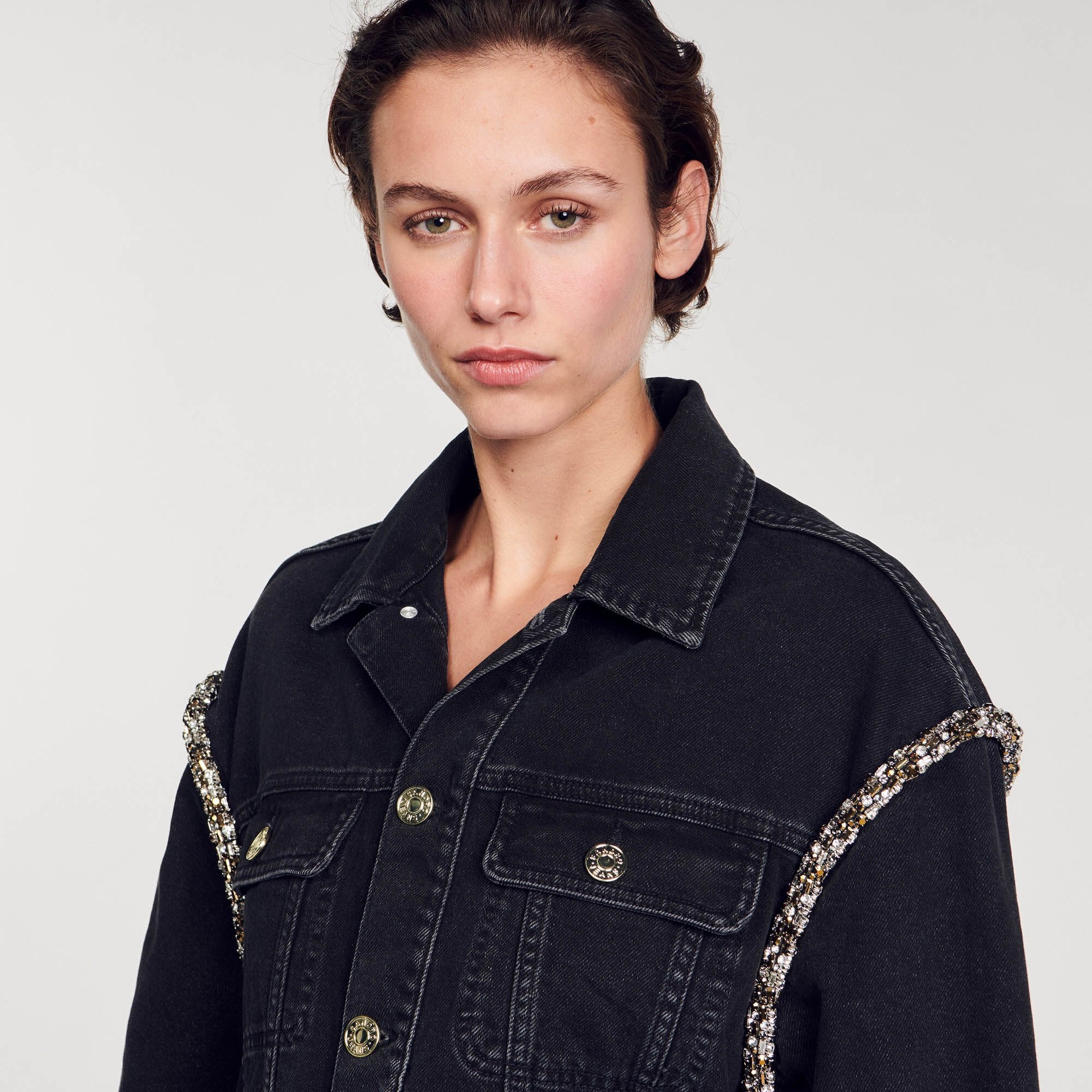 Sandro Women Oversized denim jacket with rhinestones