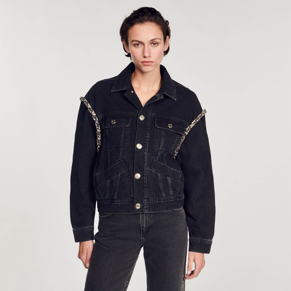 Sandro Women Oversized denim jacket with rhinestones