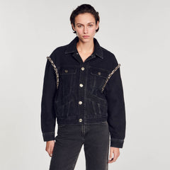 Sandro Women Oversized denim jacket with rhinestones