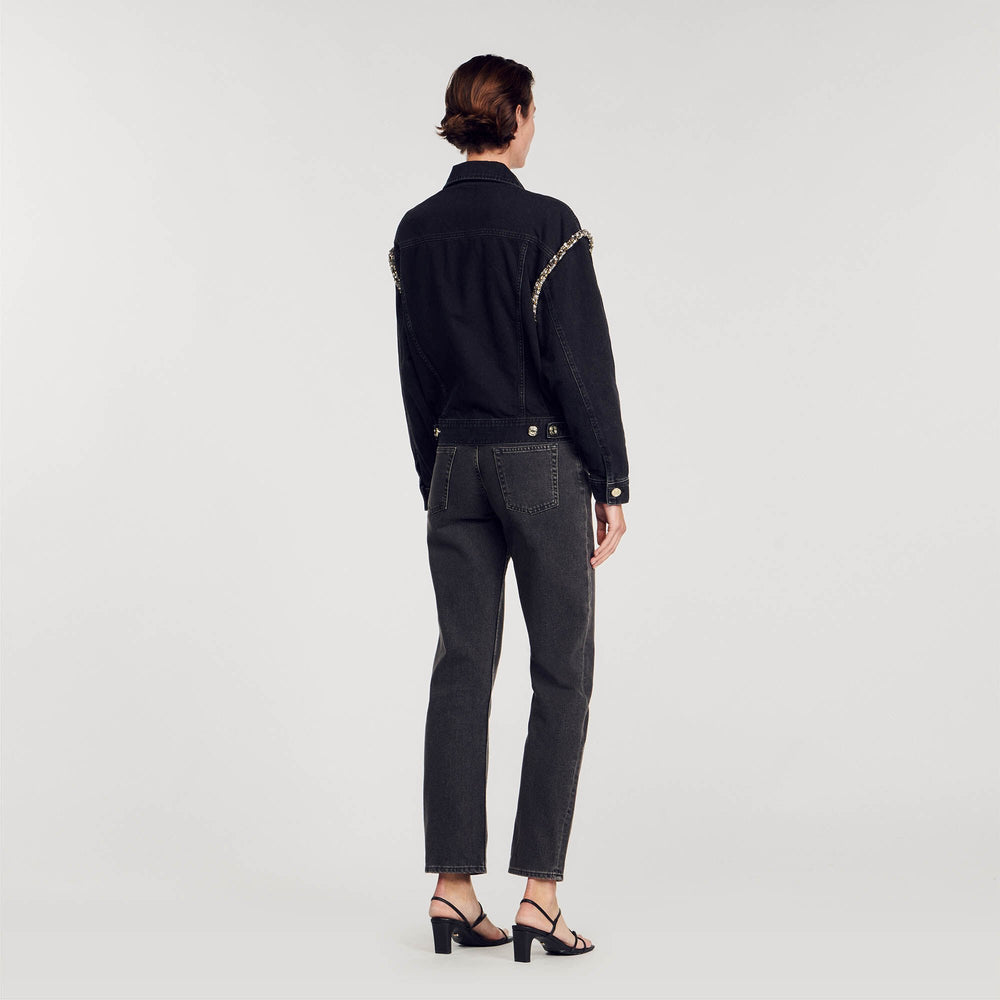 Sandro Women Oversized denim jacket with rhinestones