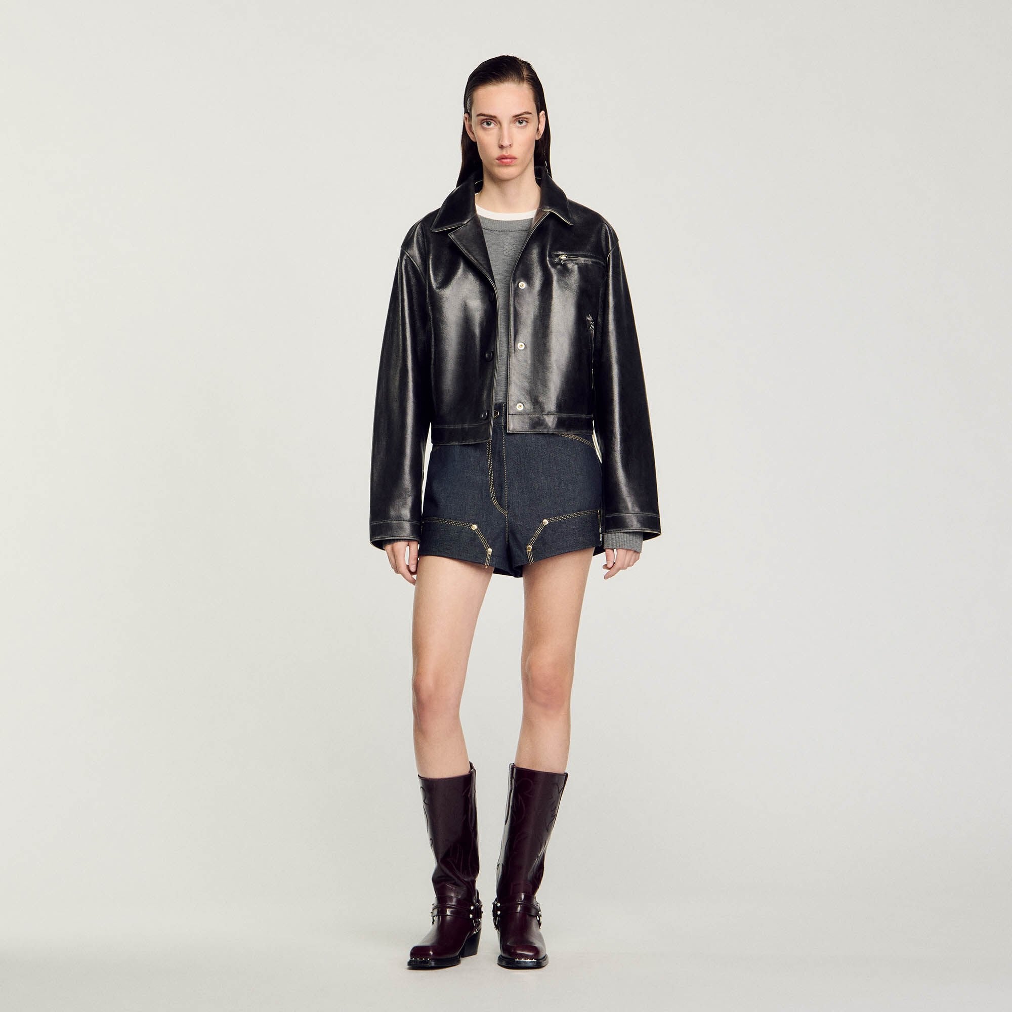 Sandro Women Distressed leather jacket