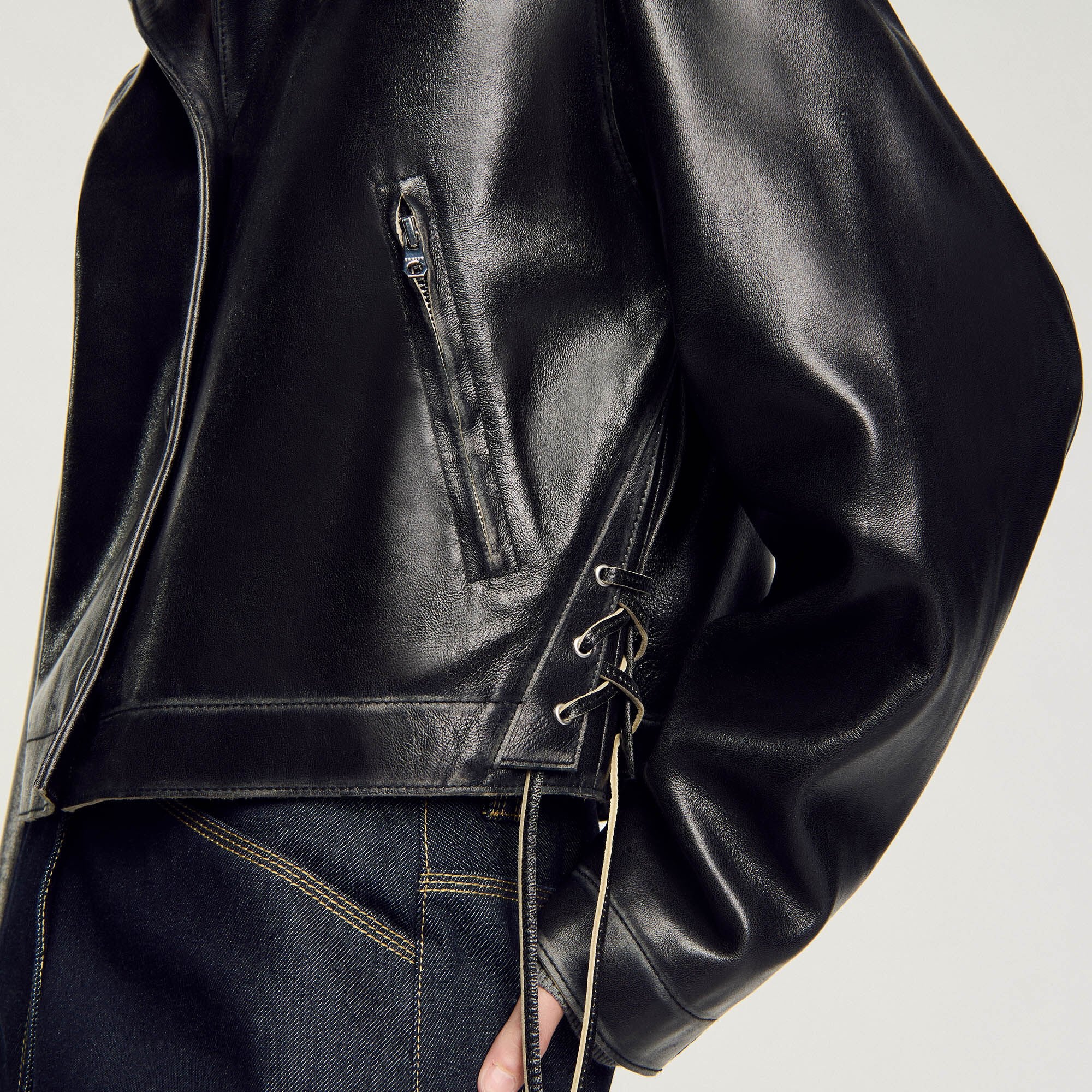 Sandro Women Distressed leather jacket