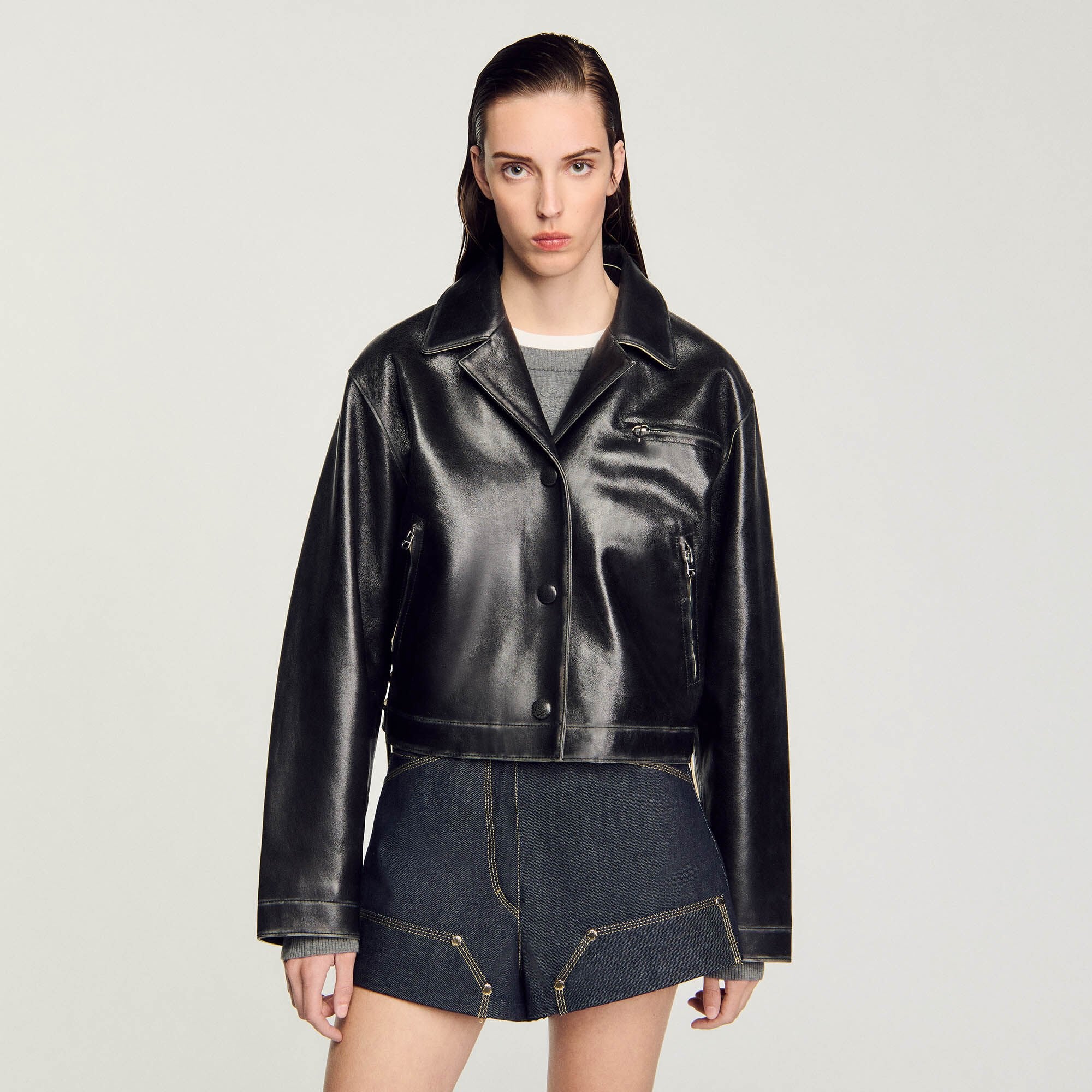 Sandro Women Distressed leather jacket