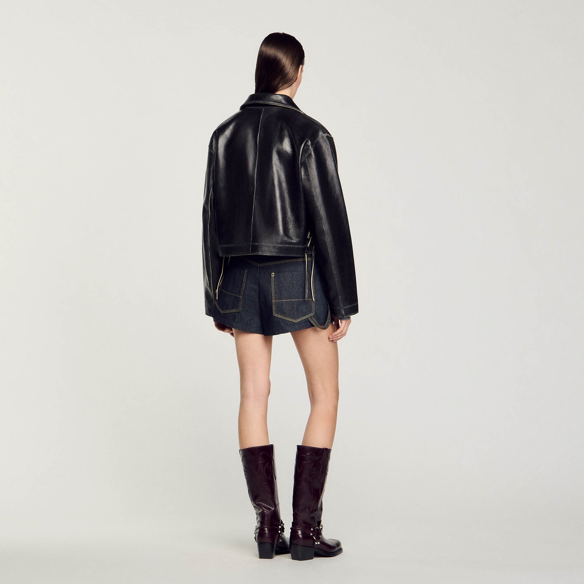 Sandro Women Distressed leather jacket