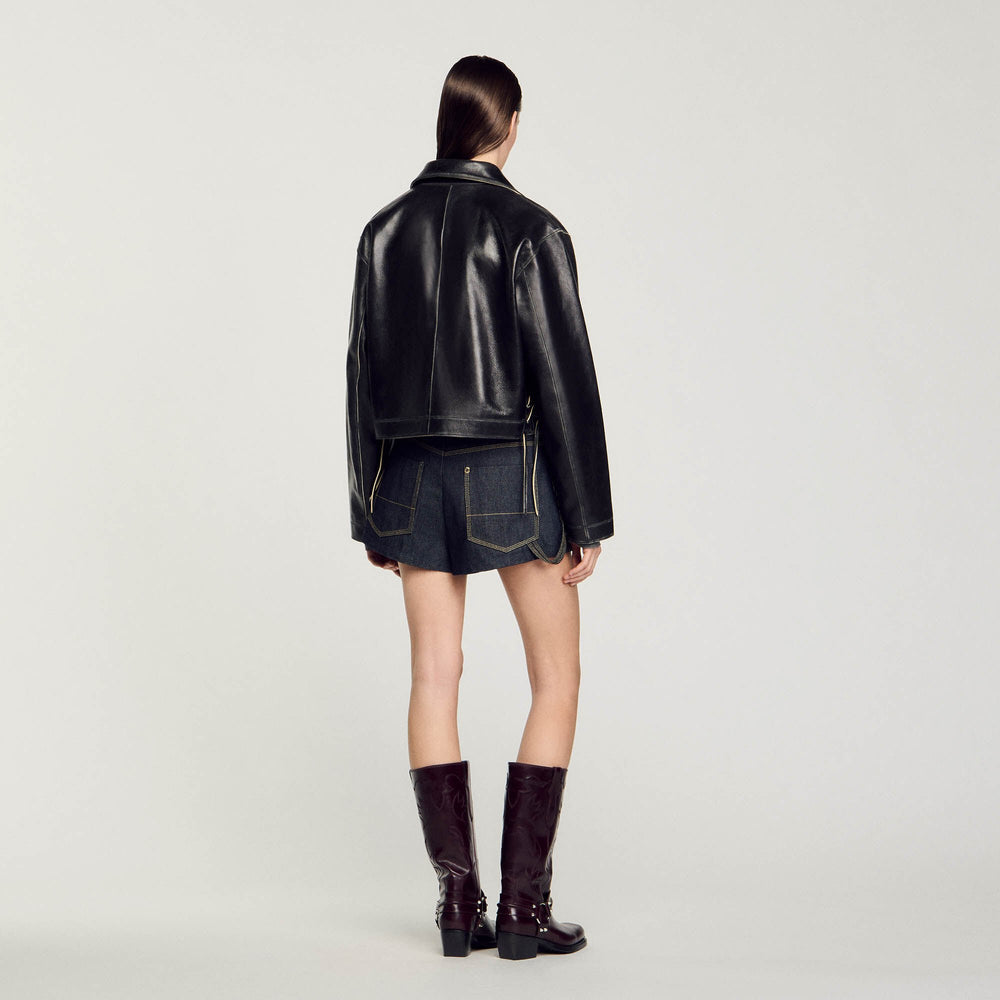 Sandro Women Distressed leather jacket