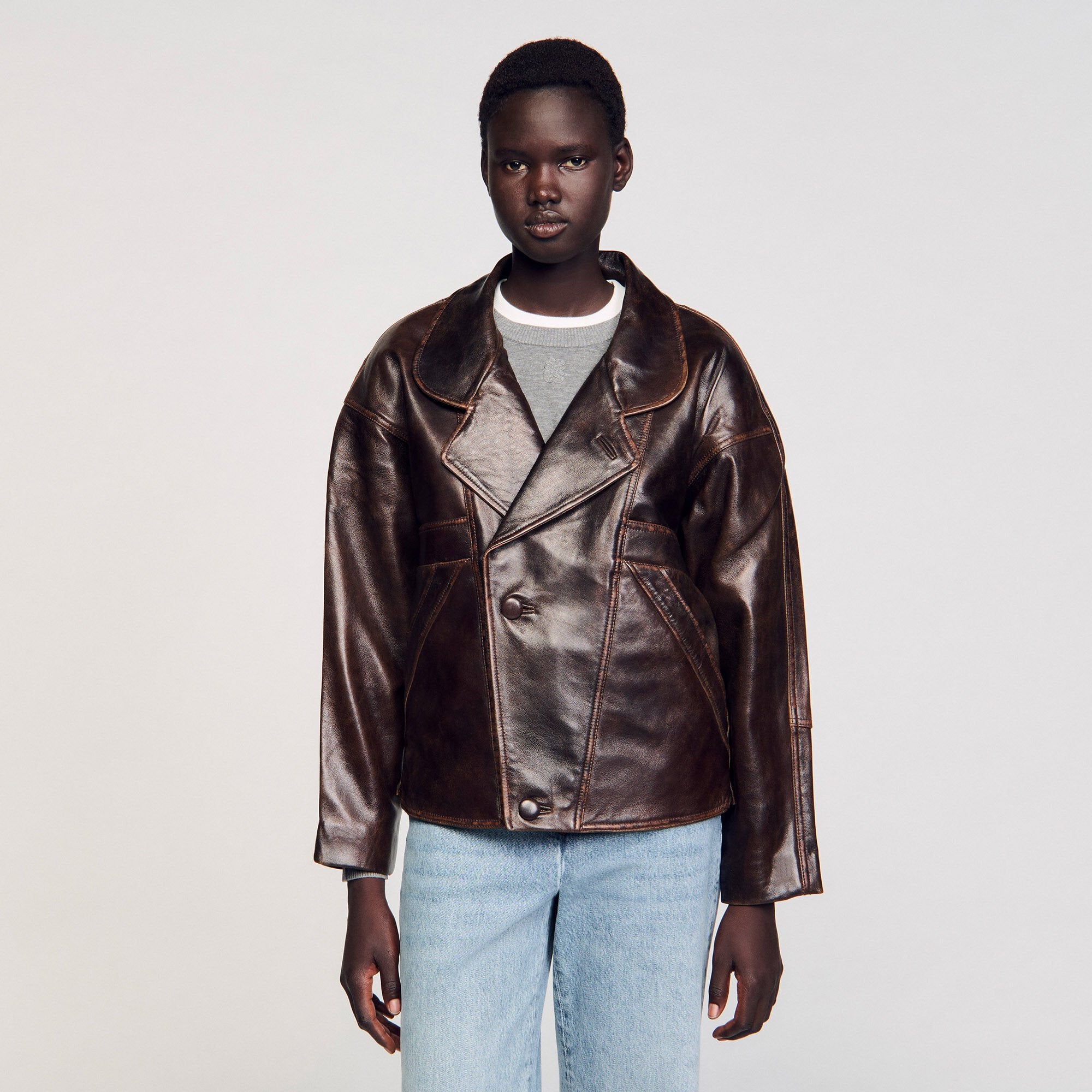 Sandro Women Oversized leather jacket