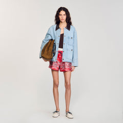 Sandro Women Denim jacket with leather collar