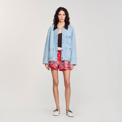 Sandro Women Denim jacket with leather collar