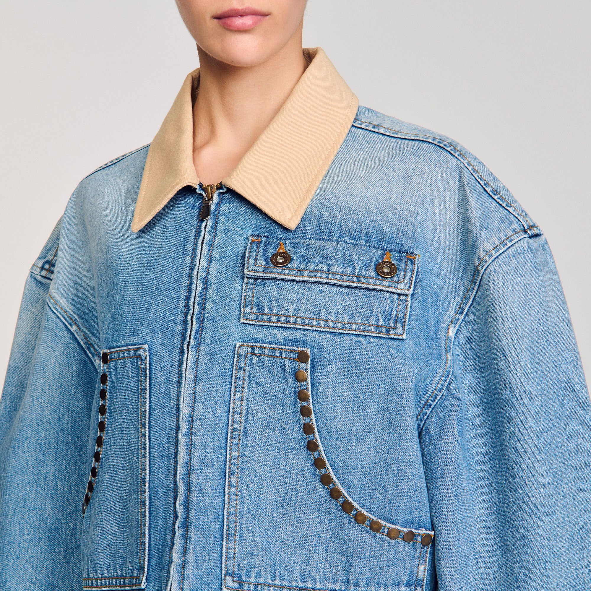 Sandro Women Denim jacket with studs