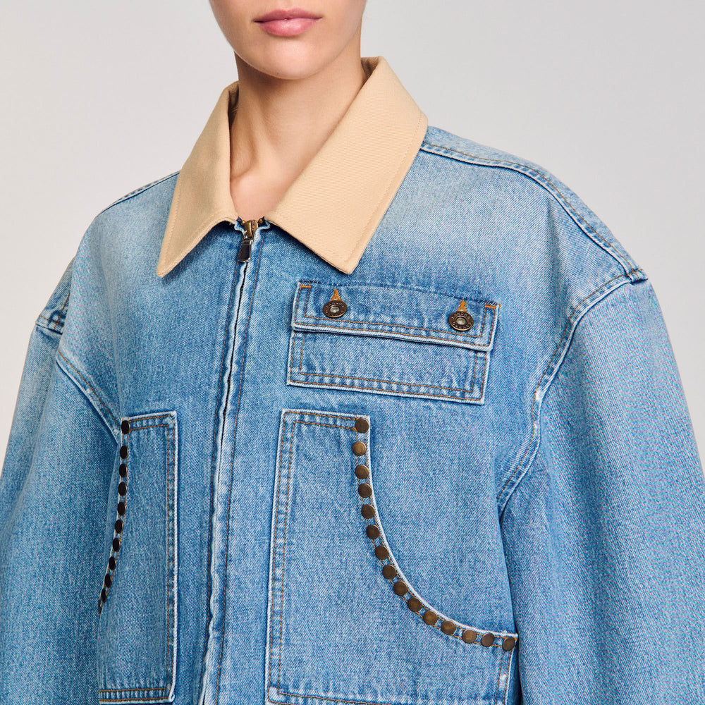 Sandro Women Denim jacket with studs