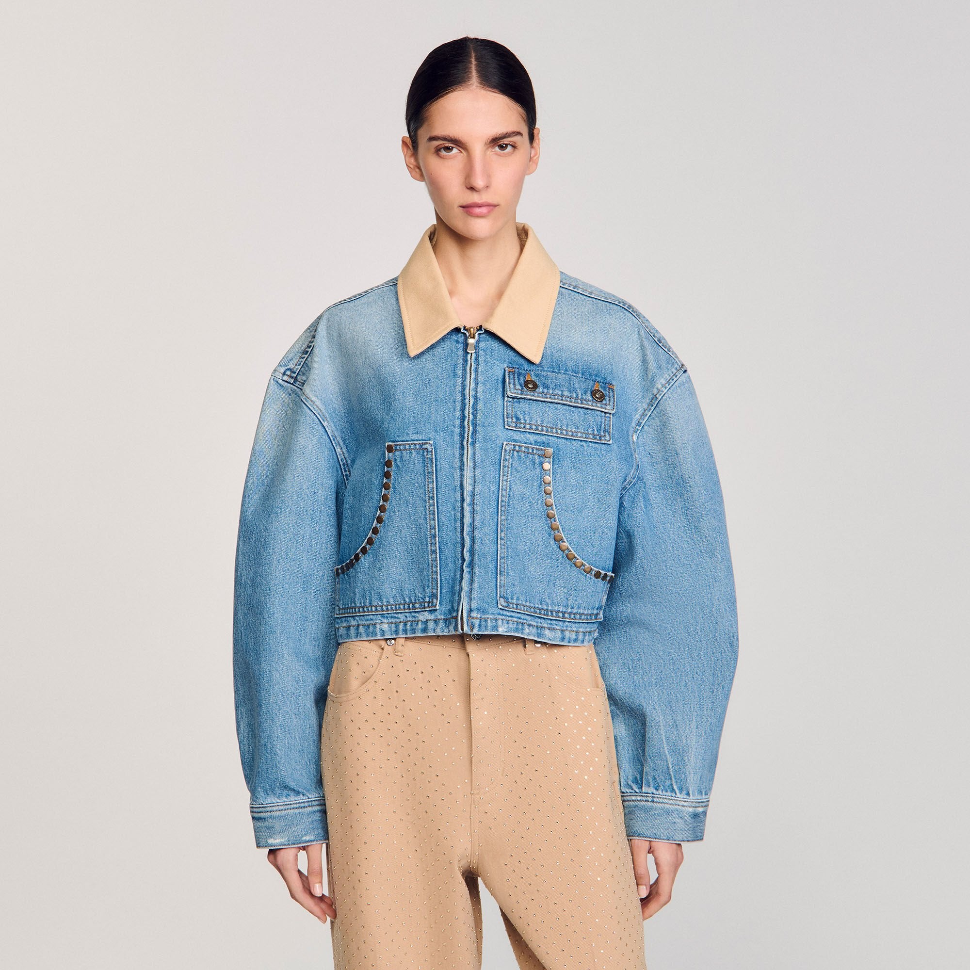 Sandro Women Denim jacket with studs