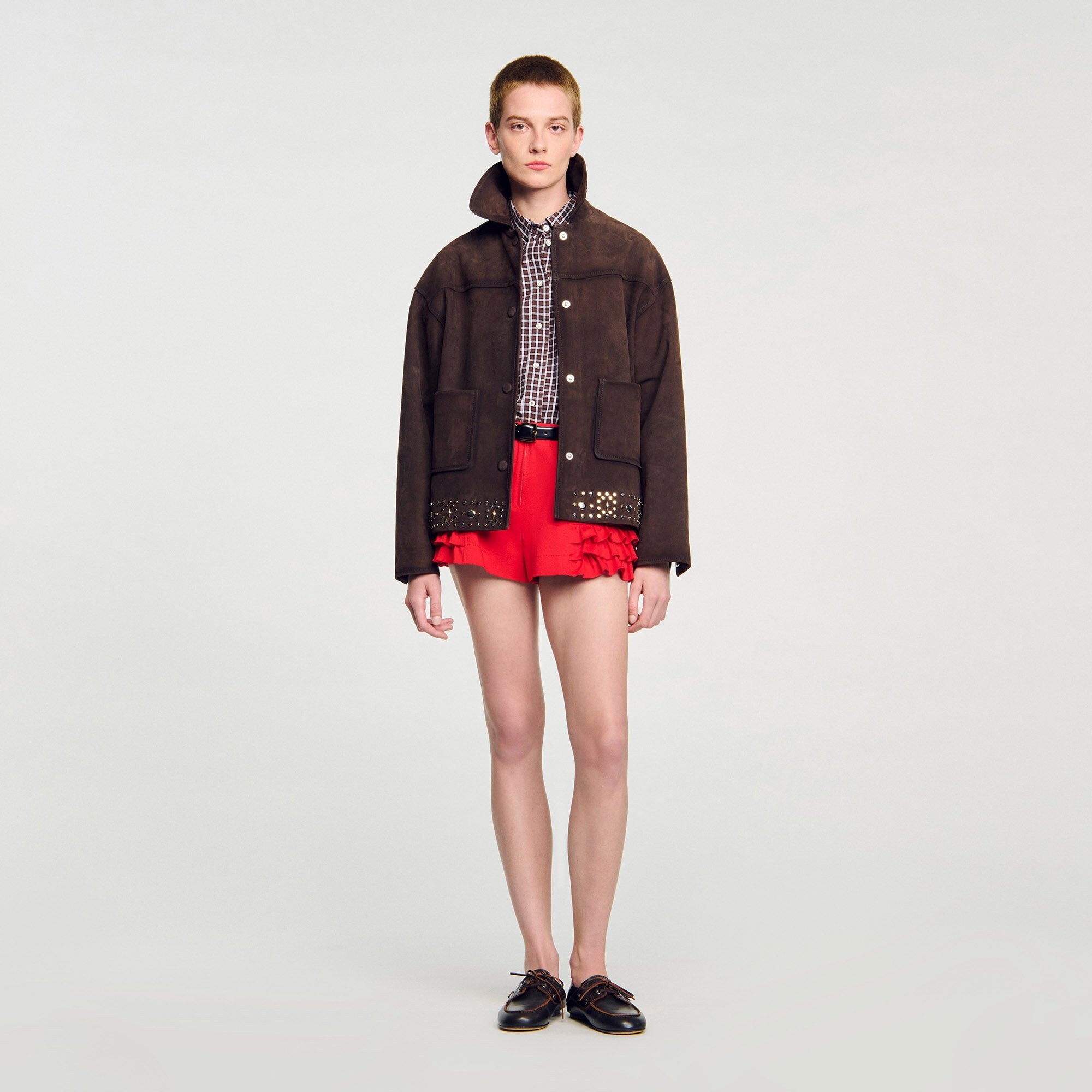 Sandro Women Studded suede leather jacket