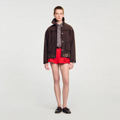 Sandro Women Studded suede leather jacket