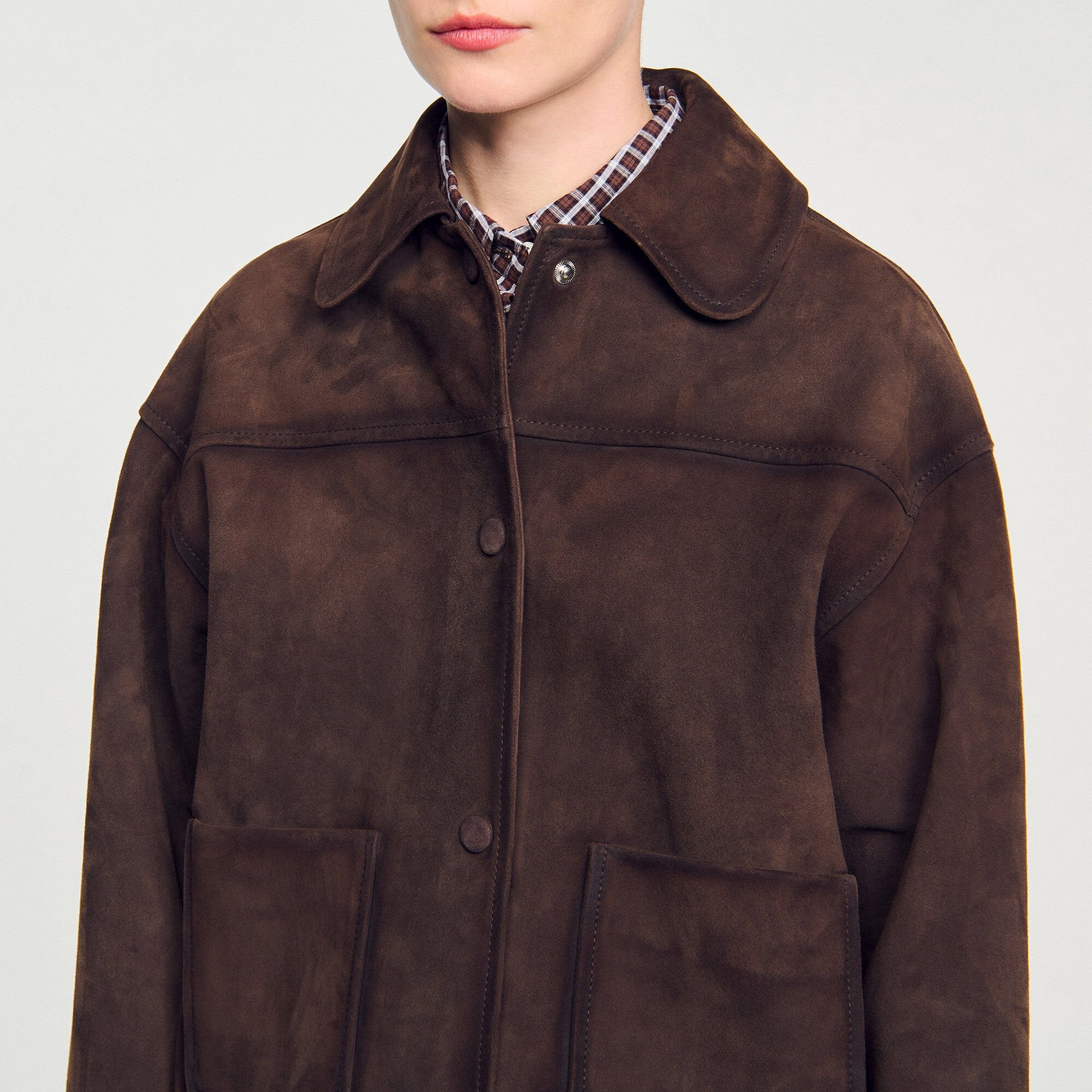Sandro Women Studded suede leather jacket