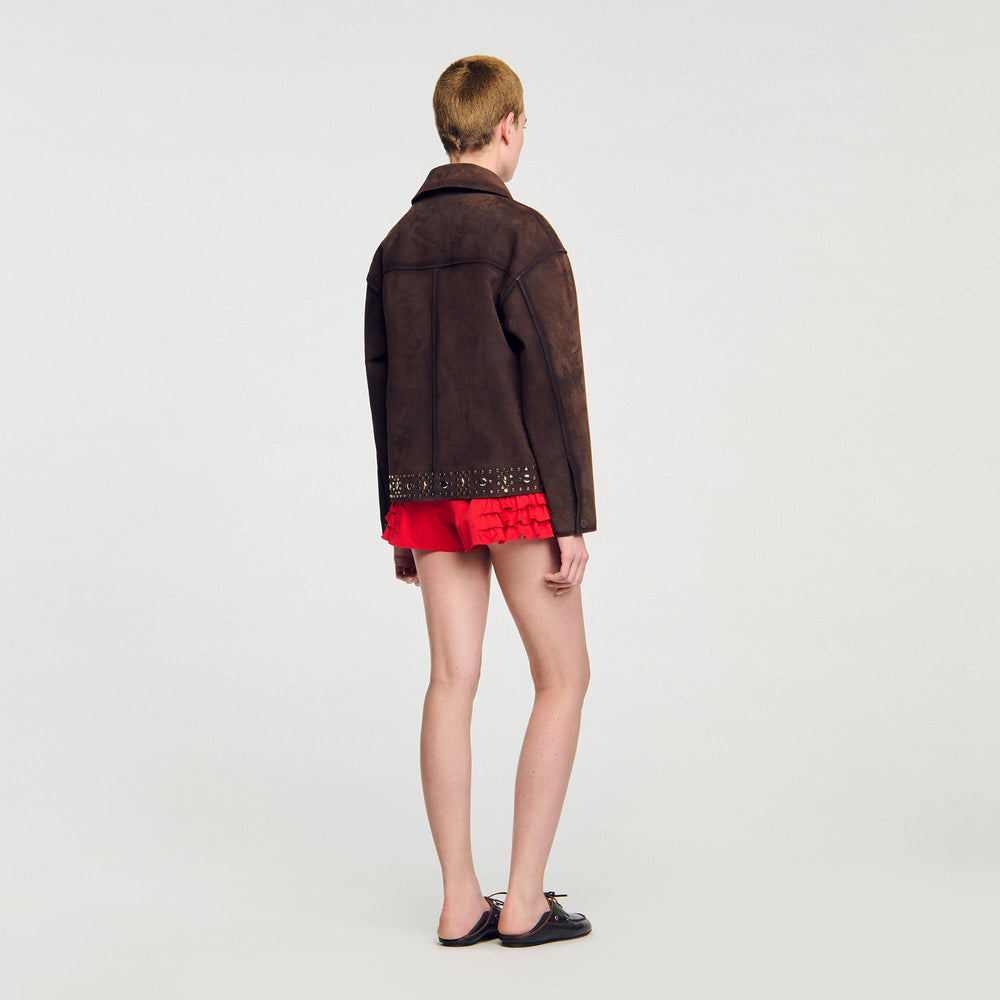 Sandro Women Studded suede leather jacket