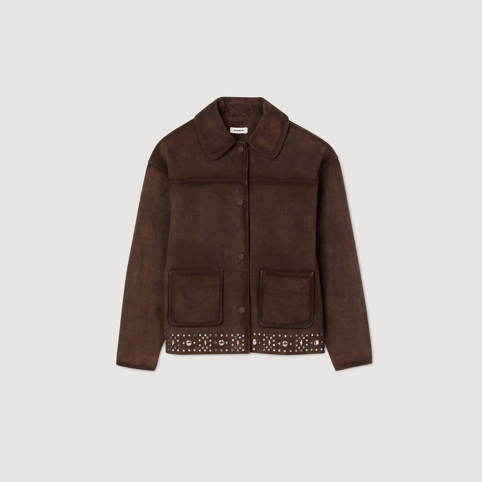 Sandro Women Studded suede leather jacket