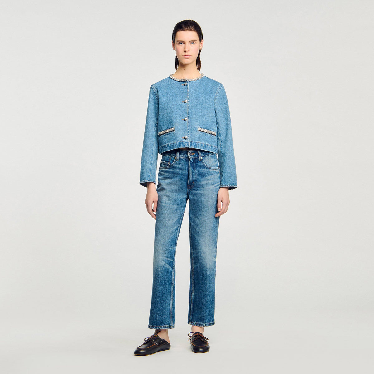 Sandro Women Rhinestone denim jacket