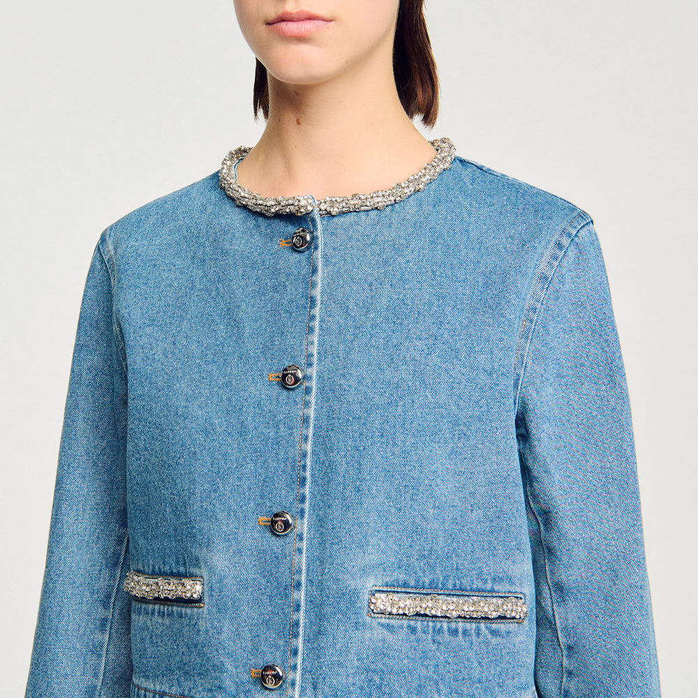 Sandro Women Rhinestone denim jacket