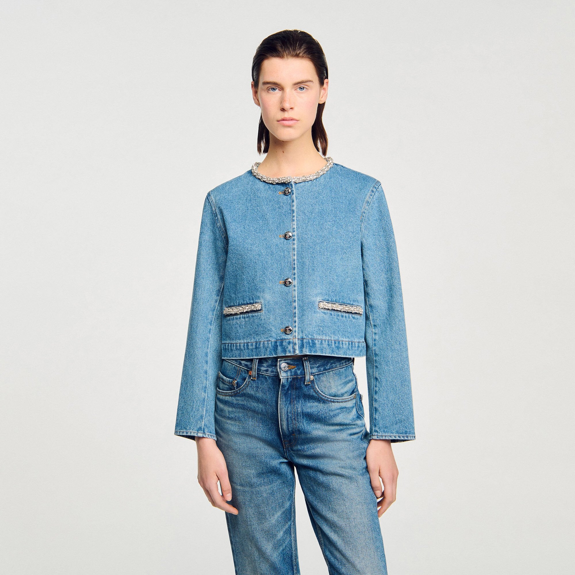 Sandro Women Rhinestone denim jacket