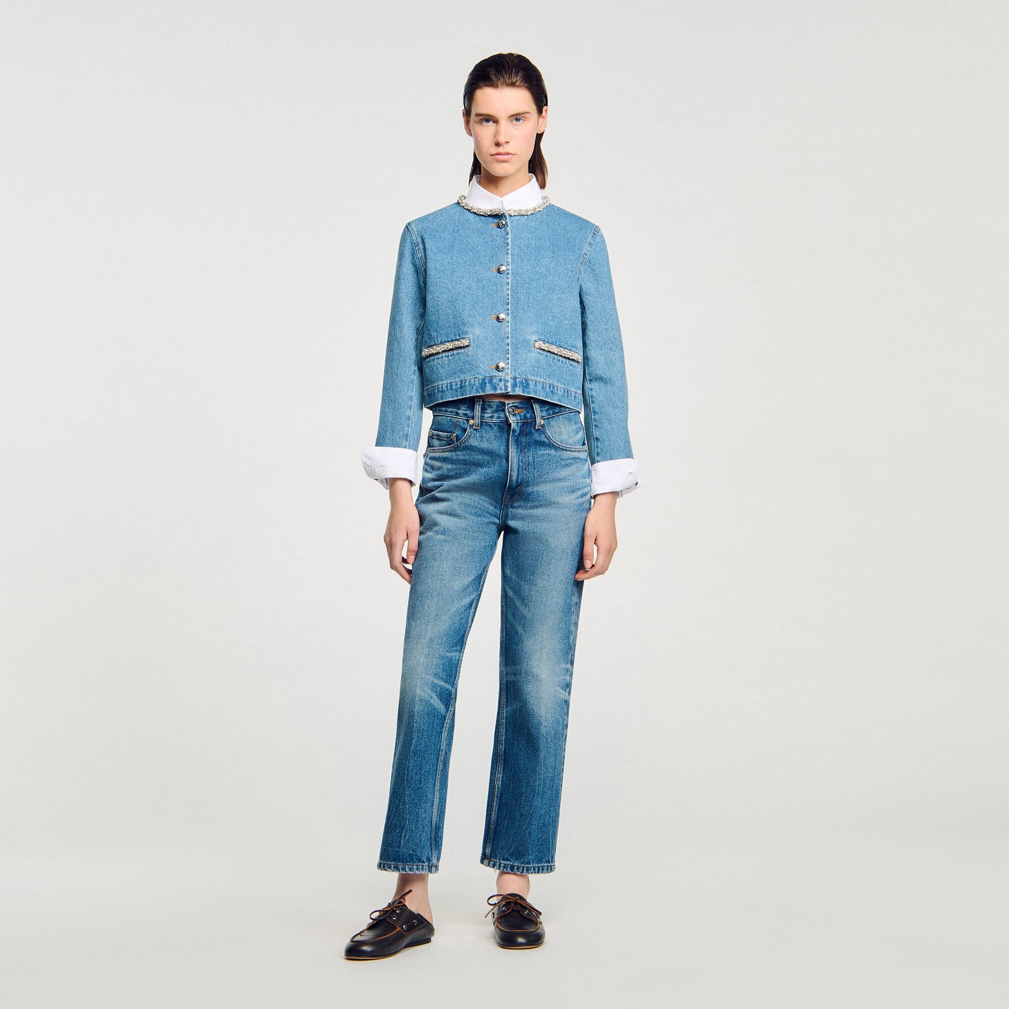 Sandro Women Rhinestone denim jacket